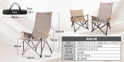 頭を支えている、やった!ICECO、ハイ/ローバック切替可能なアウトドアチェアを新発売