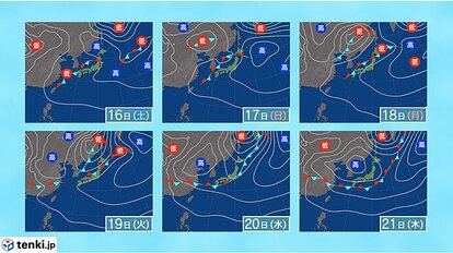 ２週間天気　シルバーウィーク　行楽日和の所が多い！
