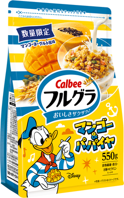 カルビー「フルグラ マンゴー&パパイヤ」ディズニー「ドナルドダック」パッケージ