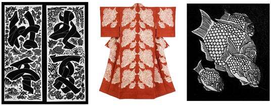 ◆ 美品 人間国宝 昭和35年頃◆芹沢銈介 型絵染（和紙） インディアン人形模様 ◇ 美品 人間国宝 昭和35年頃◇芹沢銈介 型絵染（和紙）