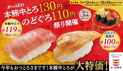 「かっぱの本鮪中とろ130円&のどぐろ110円祭り」開催