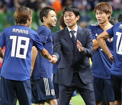 初陣となった2018年9月のコスタリカ戦に勝利した森保監督。ここから旅が始まった