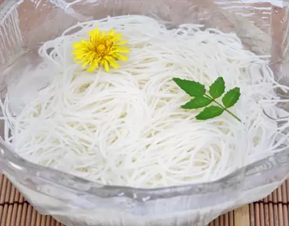 お皿に盛りつけられたそうめん