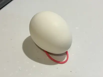 輪ゴムの間に置いた卵(撮影:grapeライフハック編集部)