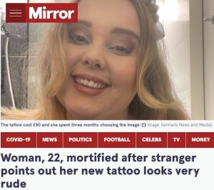 2つの顔のタトゥーを入れた女性 卑猥なデザイン と指摘され大ショック 英 ニコニコニュース
