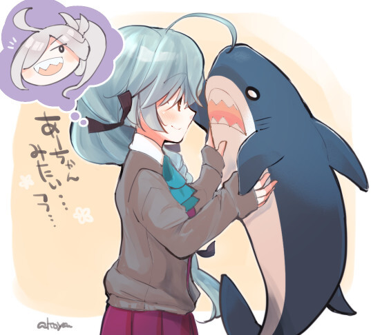 可愛い カッコいい 大きいサメのぬいぐるみ を抱えた女の子キャラクターイラスト集 ニコニコニュース