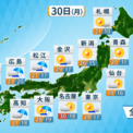 月曜日も東日本では真夏日も　西日本は雨