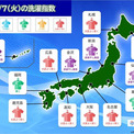 きょう7日の「洗濯指数」東北・北陸は部屋干し推奨　梅雨入りした関東は所々で雨