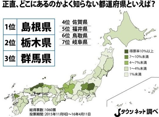 どこにあるのかよく知らない都道府県 3位は群馬 2位栃木 そして第1位は ニコニコニュース
