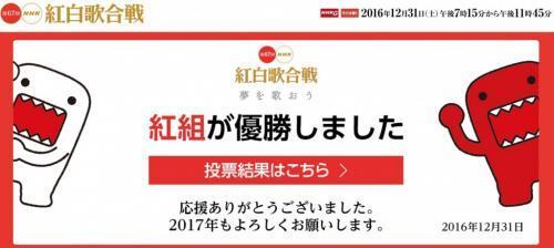 Nhk紅白 視聴者投票意味なし 紅組優勝に 国民投票を無視 と大荒れ ニコニコニュース
