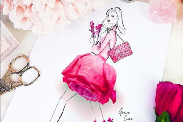 本物の花が美しいスカートに 花びらとイラストをコラボさせたファッションイラストがステキ ニコニコニュース