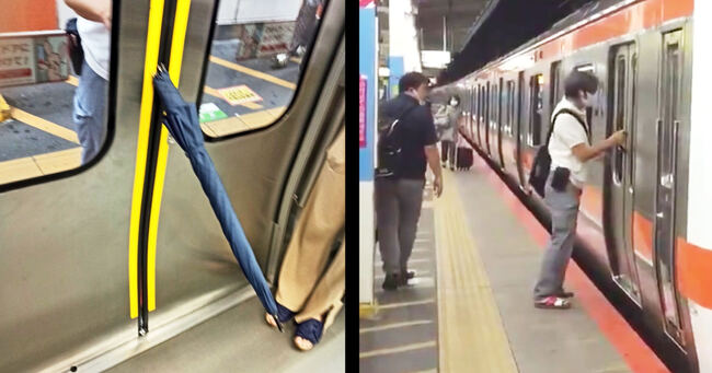 電車乗ってたらケツ刺されそうになった 傘で駆け込み乗車の迷惑男が偶然車内外から撮影されていて話題に ニコニコニュース 電車乗ってたらケツ刺されそうになった 傘で駆け込み乗車の迷惑男が偶然車内外から撮影されていて話題に ニコニコニュース