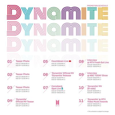 Bts新曲 Dynamite プロモスケジュール公開 初パフォーマンスは Mtv Vma で ニコニコニュース