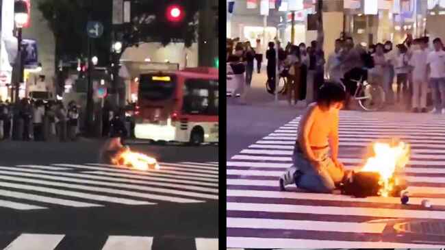 渋谷のスクランブル交差点で火をつける不審者が現れ 警察や消防などが出動し騒然 ニコニコニュース